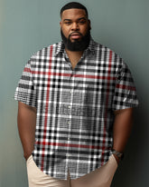 Men's Big & Tall Business Casual Graphic Check Lapel Short Sleeve Shirt